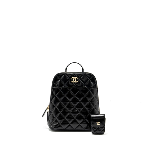 Chanel 22A Mini Backpack Patent Black LGHW (microchip)