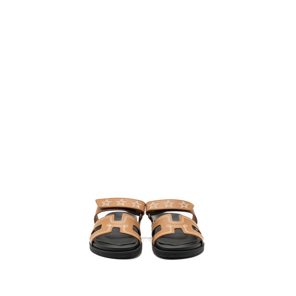 HERMES SIZE 38.5 CHYPRE SANDALS Star embroidered in NATURAL