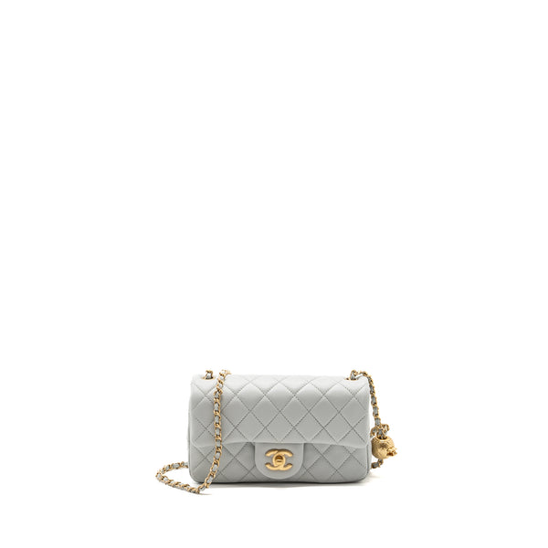 Chanel 23C pearl crush mini rectangular flap bag lambskin light grey GHW (microchip)