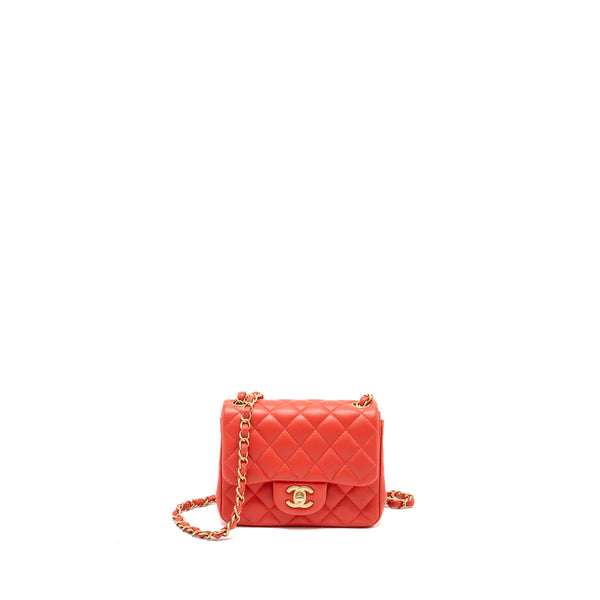 Chanel Mini Square flap bag lambskin coral pink GHW
