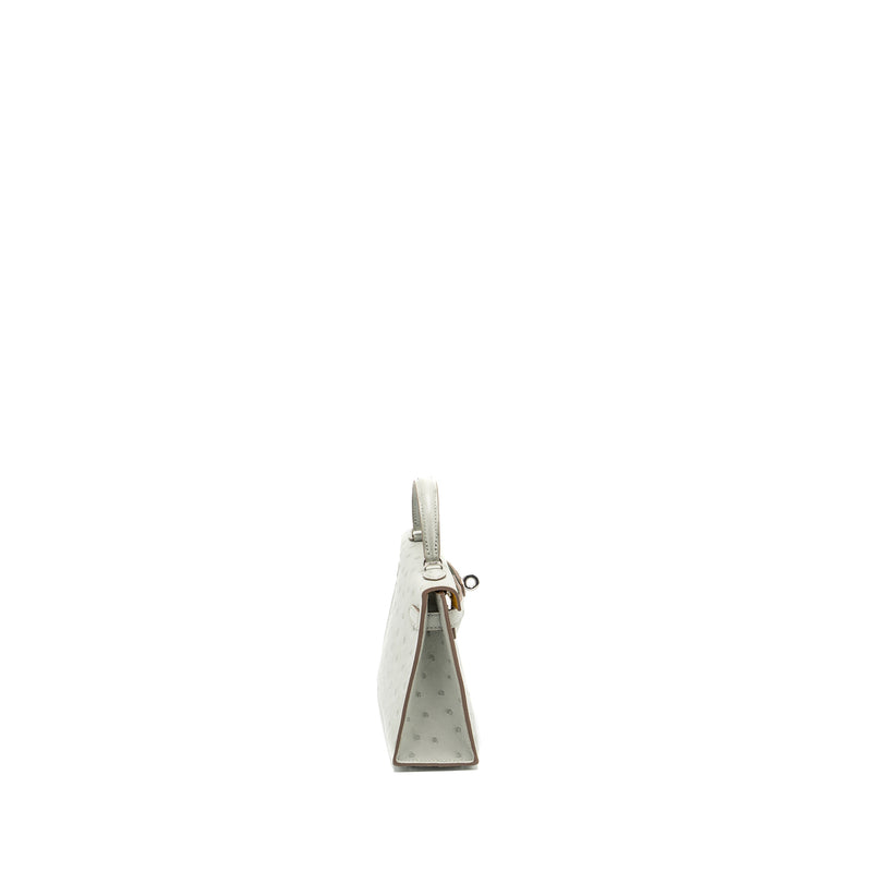 Hermes Mini Kelly II Special Order Ostrich Gris Perle/Jaune Amber SHW Stamp B
