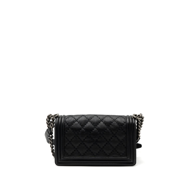 Chanel medium boy bag calfskin black ruthenium hardware