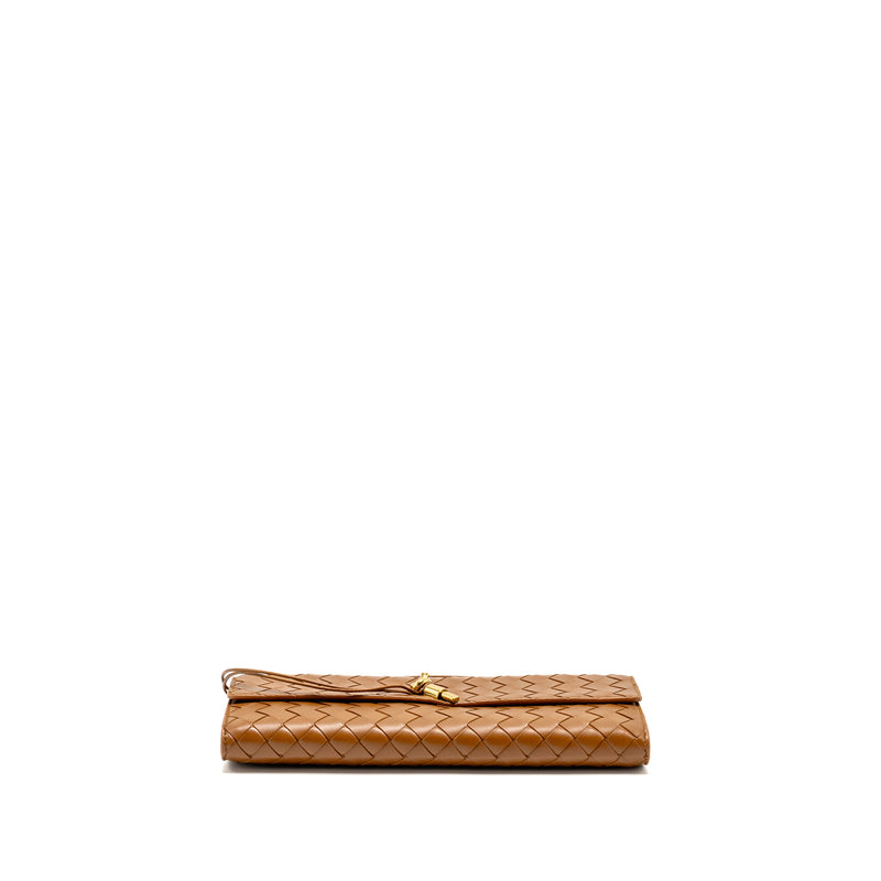 Bottega Veneta Andiamo Clutch Bag Lambskin Brown GHW