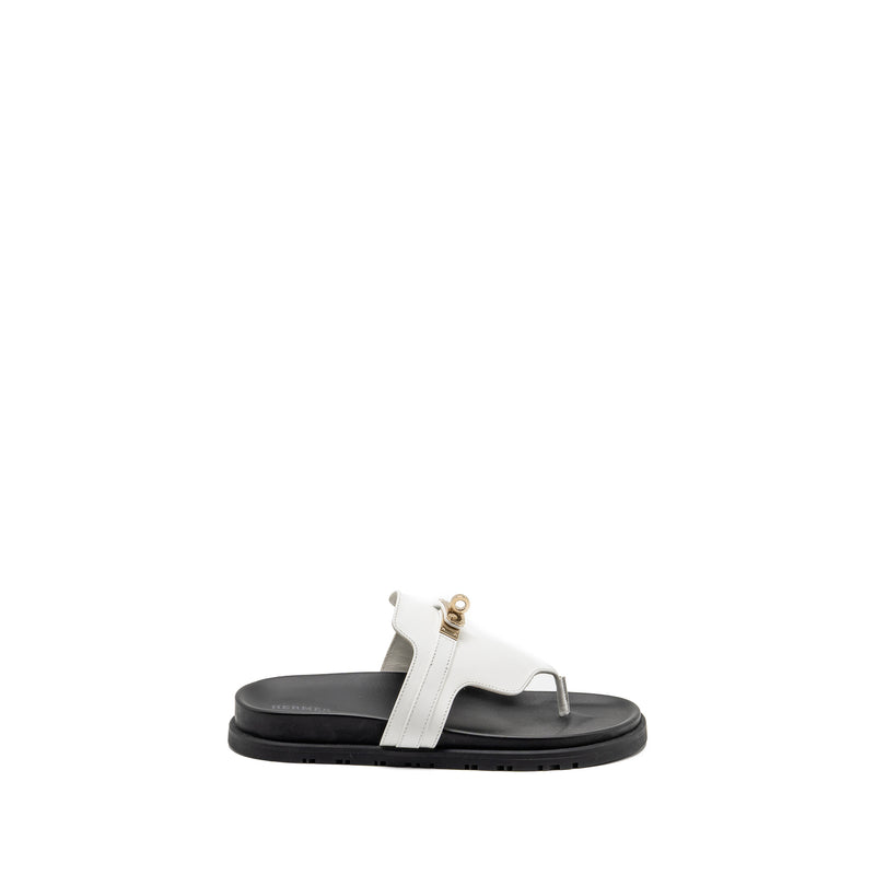 Hermes Size 37.5 Empire Sandals Calfskin White LGHW
