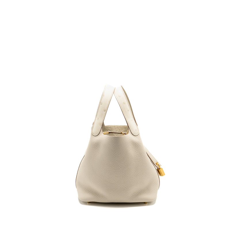 Hermes Picotin 18 Lock Bag Ostrich Touch/Clemence Beton GHW Stamp B
