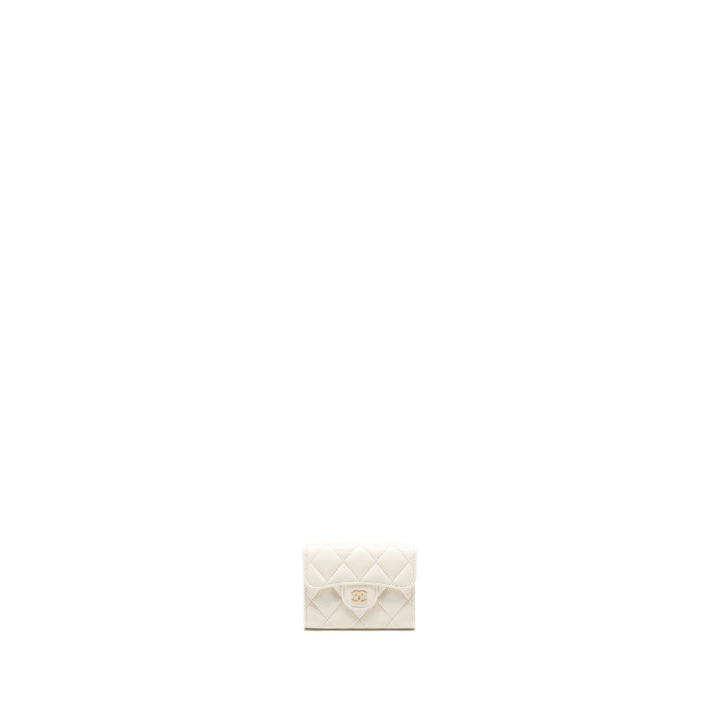 Chanel Classic Flap Card Holder Caviar White LGHW (microchip)