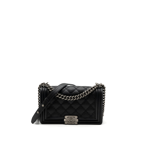 Chanel medium boy bag calfskin black ruthenium hardware