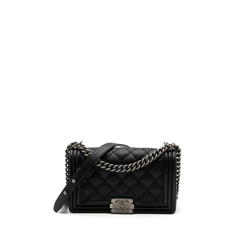 Chanel medium boy bag calfskin black ruthenium hardware