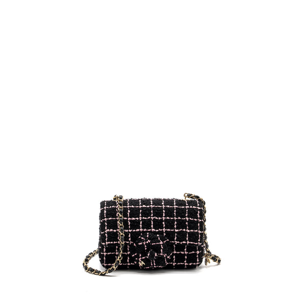 Chanel 23K Flower Bomb Mini Rectangular Flap Bag Tweed Black/Pink LGHW (Microchip)