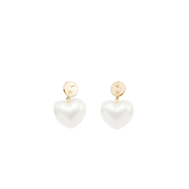 Chanel Heart Pearl Crystal CC Logo Earrings LGHW
