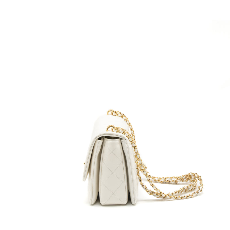 Chanel 21K Coco First Caviar White Brushed GHW (Microchip)