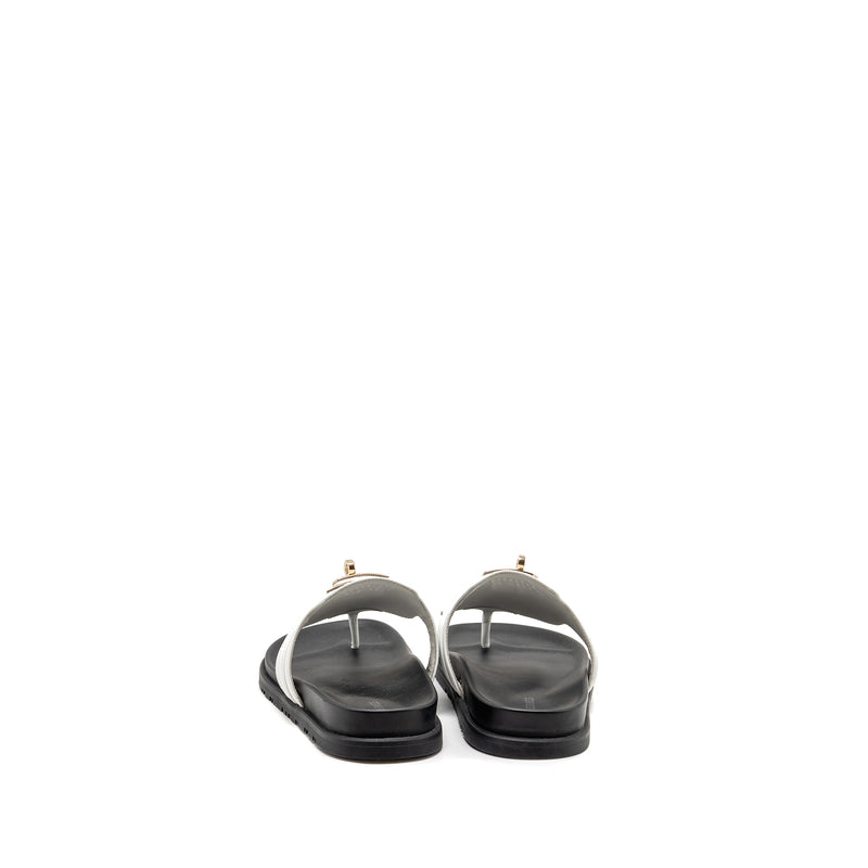 Hermes Size 37.5 Empire Sandals Calfskin White LGHW