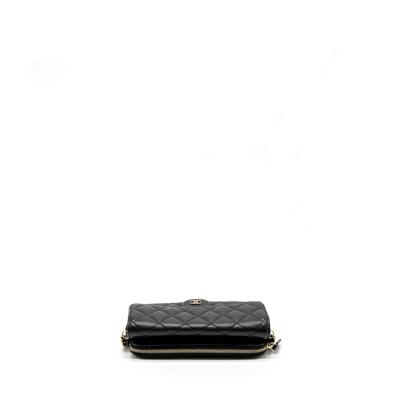 Chanel Double Pocket Wallet on Chain Caviar Black LGHW (Microchip)