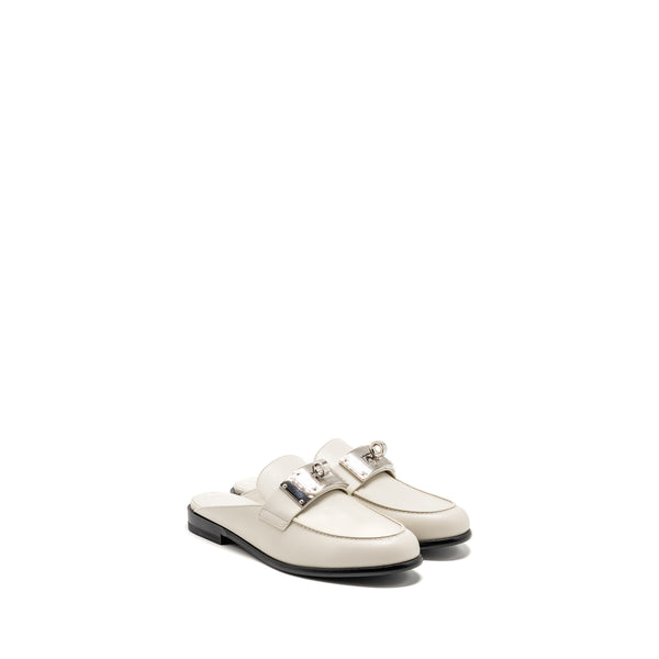 Hermes Size 37 Lota Mule Calfskin Blanc De Paris SHW