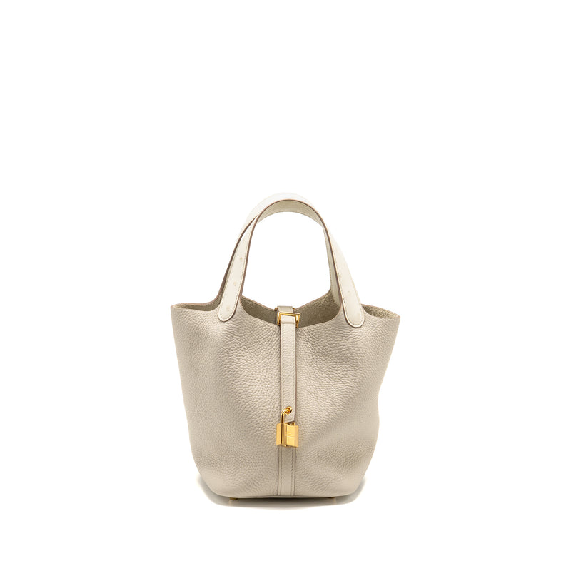Hermes Picotin 18 Lock Bag Ostrich Touch/Clemence Beton GHW Stamp B
