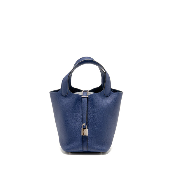 Hermes Picotin 18 Lock Bag Clemence Blue Saphir SHW Stamp Y