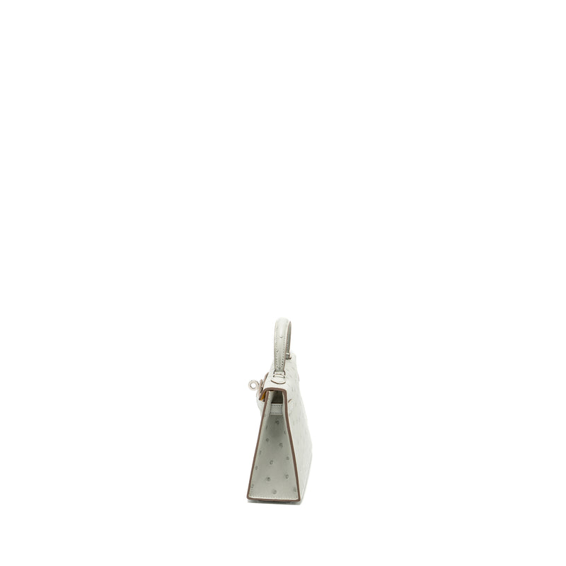 Hermes Mini Kelly II Special Order Ostrich Gris Perle/Jaune Amber SHW Stamp B