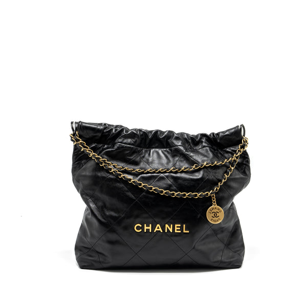 Chanel medium 22 bag calfskin black GHW (Microchip)