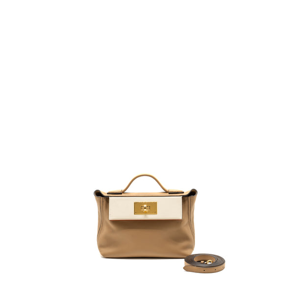 Hermes Mini 24/24 2424-21 Bag Evercolor/Swift  Chai/Nata/Cuivre GHW Stamp U