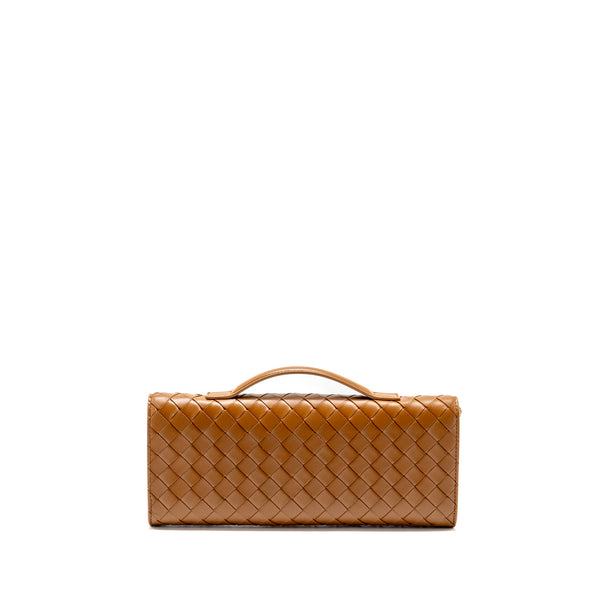 Bottega Veneta Andiamo Clutch Bag Lambskin Brown GHW