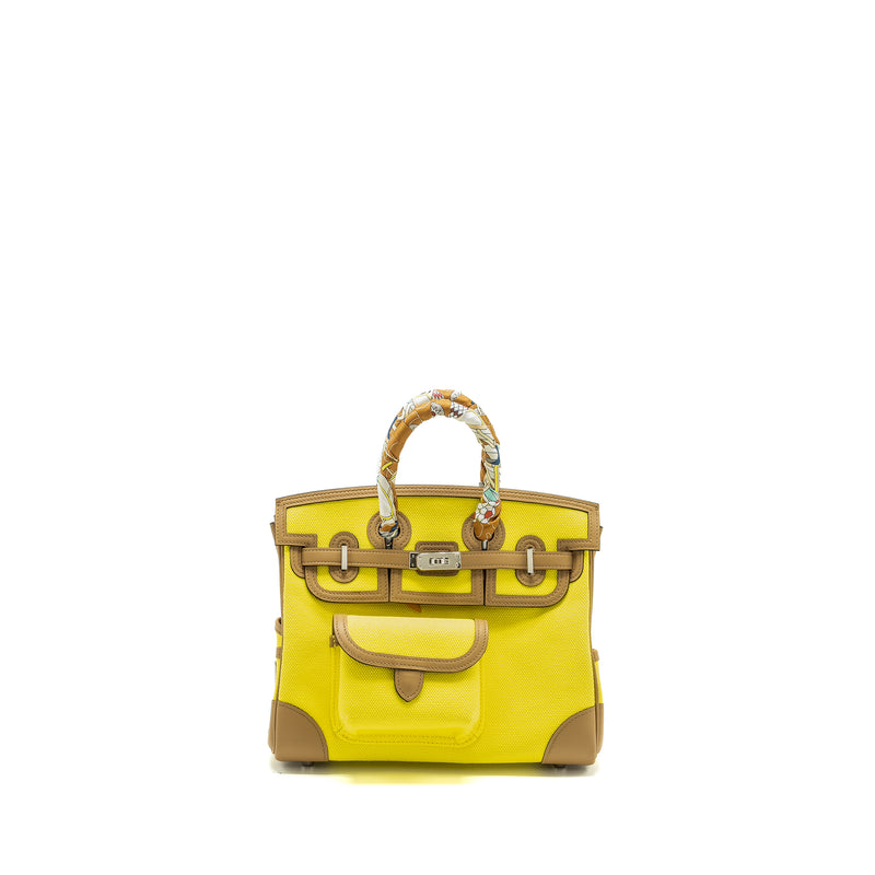 Hermes Birkin 25 Cargo Toile Goeland / swift Jaune Citron / chai SHW stamp U