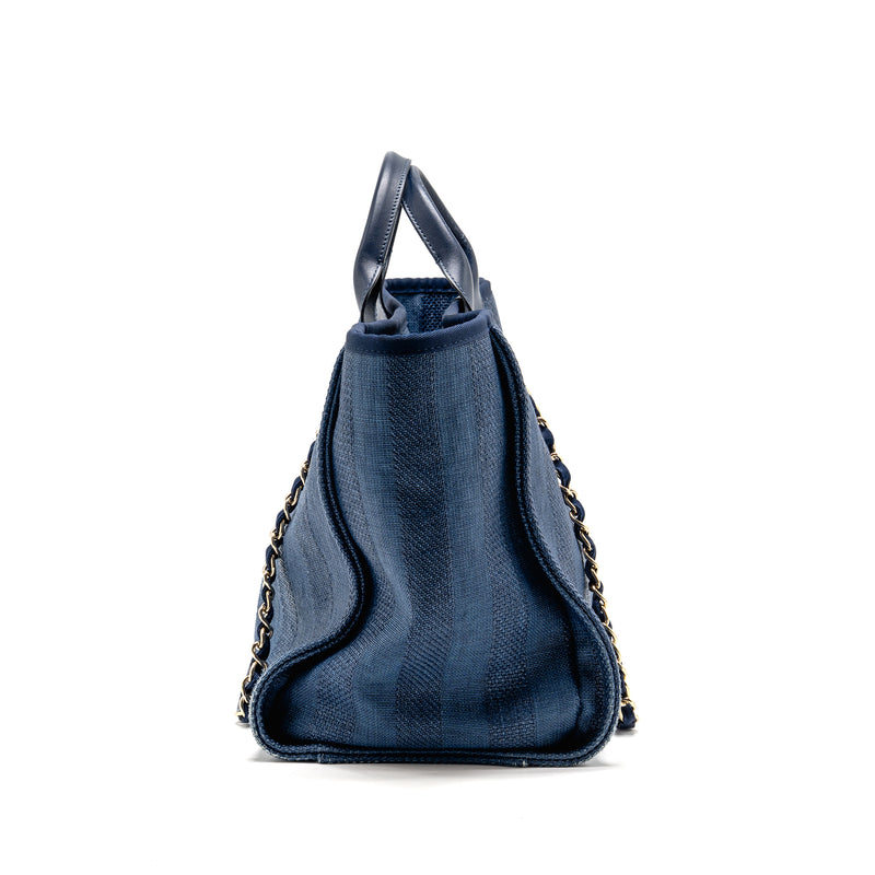 Chanel Large Deauville Tote Bag Canvas/Calfskin Navy Blue LGHW