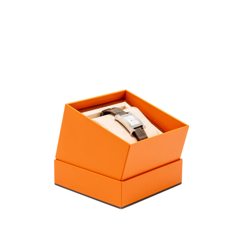Hermes 30mm Heure H Watch, Medium Model Alligator Strap with Diamonds