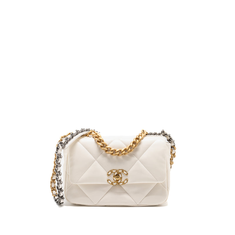 Chanel Small 19 Bag Shiny Goatskin White Multicolour Hardware (Microchip)