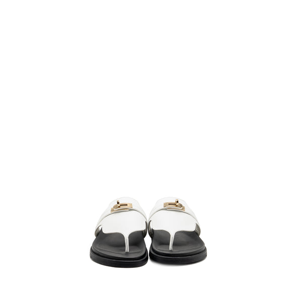 Hermes Size 37.5 Empire Sandals Calfskin White LGHW