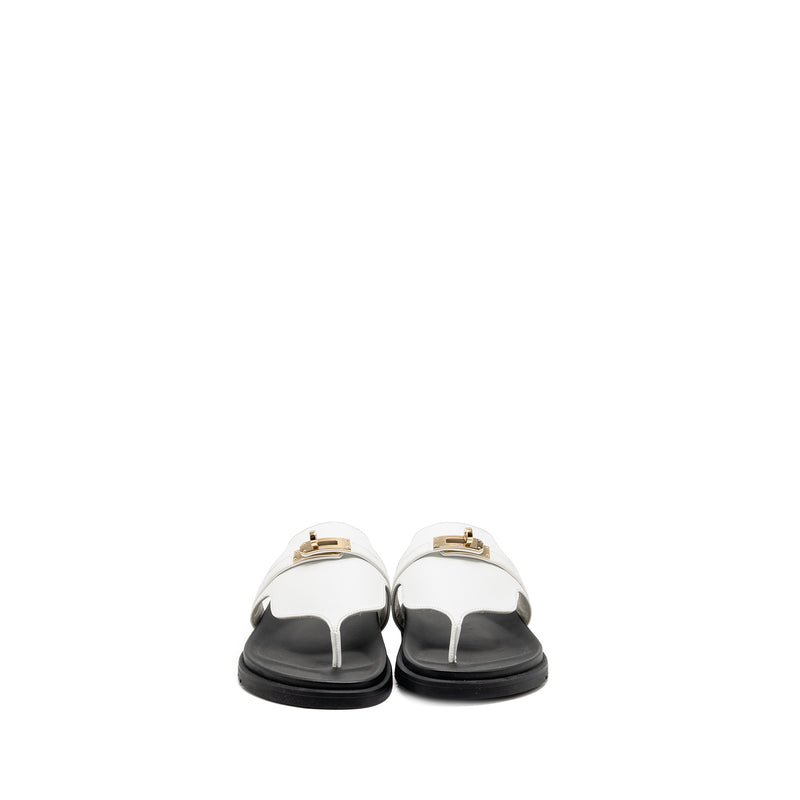 Hermes Size 37.5 Empire Sandals Calfskin White LGHW