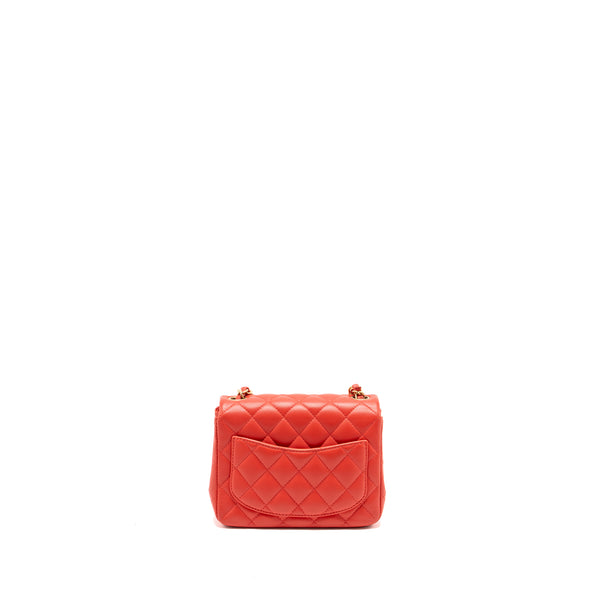 Chanel Mini Square flap bag lambskin coral pink GHW