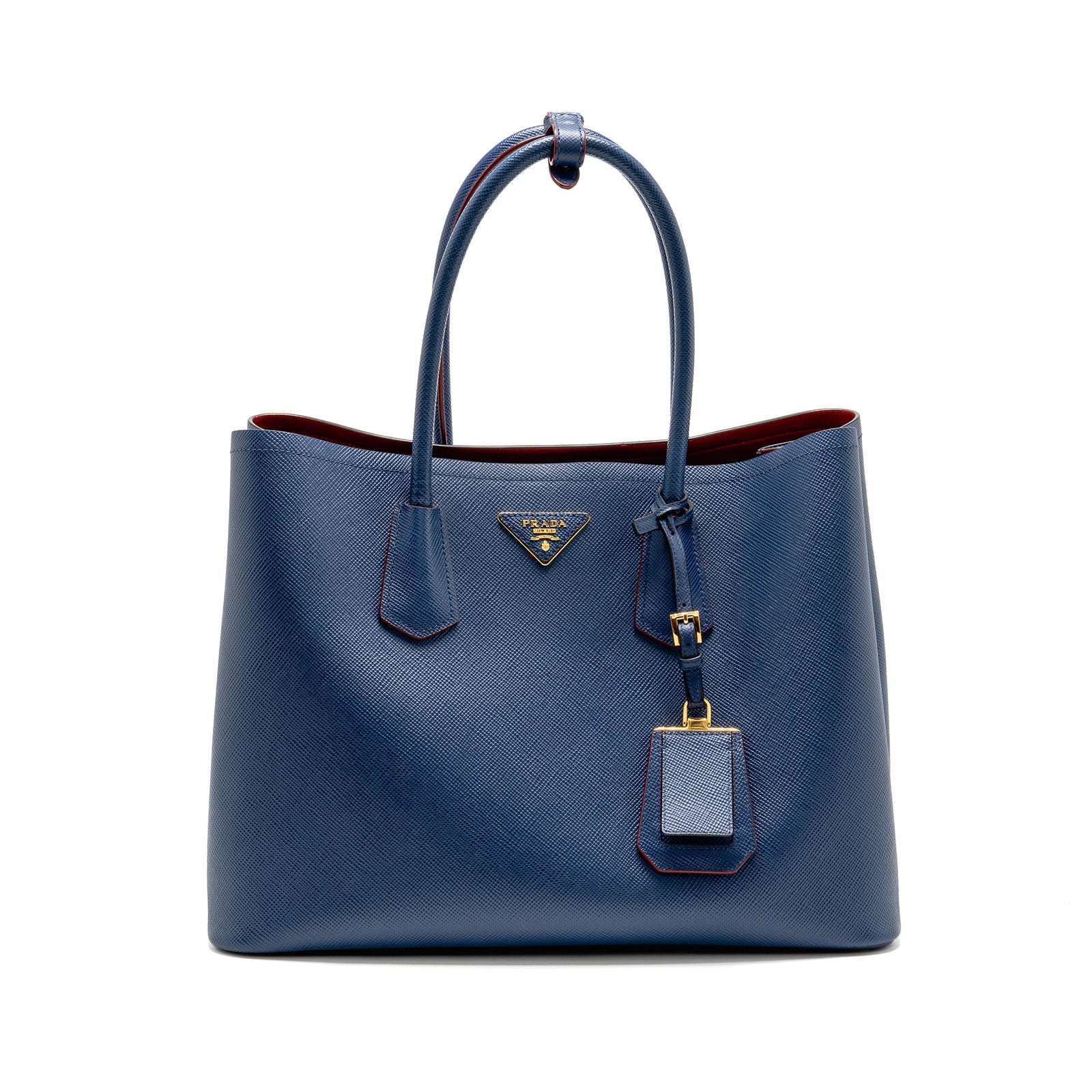 【PRADA・超美品】SAFFIANO CUIR ブルー Prada Saffiano Cuir Double Bag Saffiano Leather Blue/Red GHW