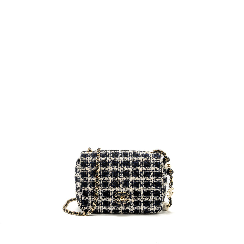Chanel Mini Flap Bag with Detailed Chain Tweed Black/White LGHW (Micro