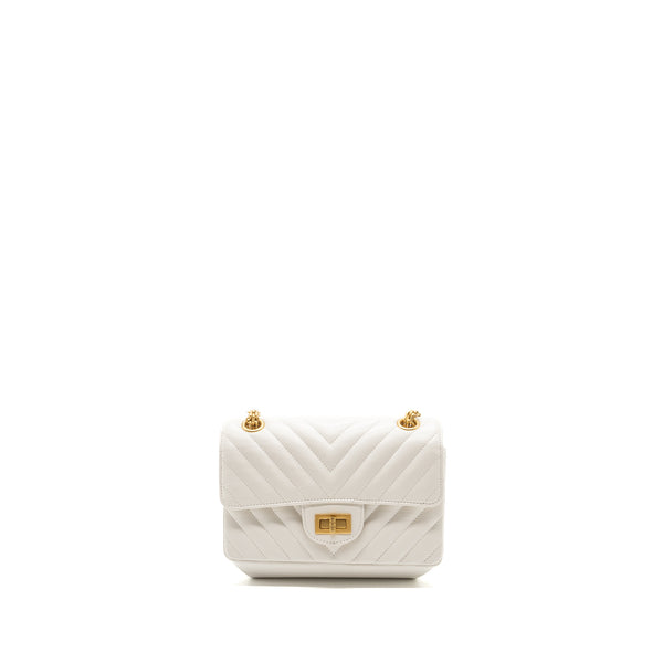 Chanel mini chevron 2.55 reissue flap bag calfskin white GHW (microchip)
