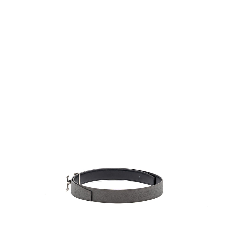Hermes Size 95 H Buckle Reversible Belt Togo/ Box Grey / Black SHW