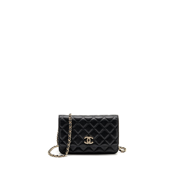 Chanel CC logo quilted wallet on chain caviar black LGHW (microchip)