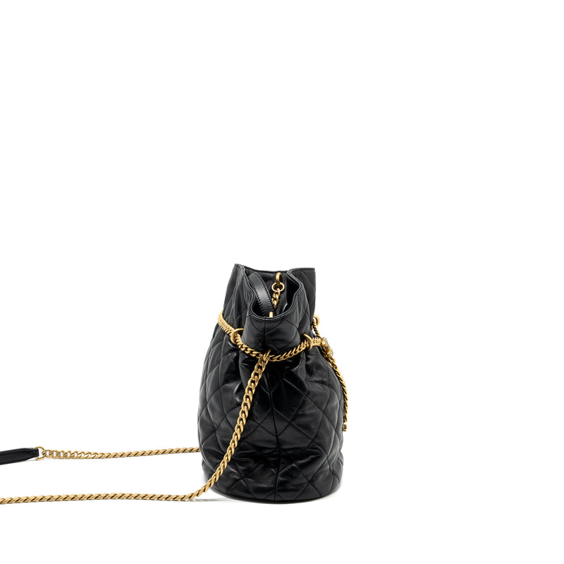 Chanel 22p Drawstring Bucket Bag Lambskin Black GHW (Microchip)