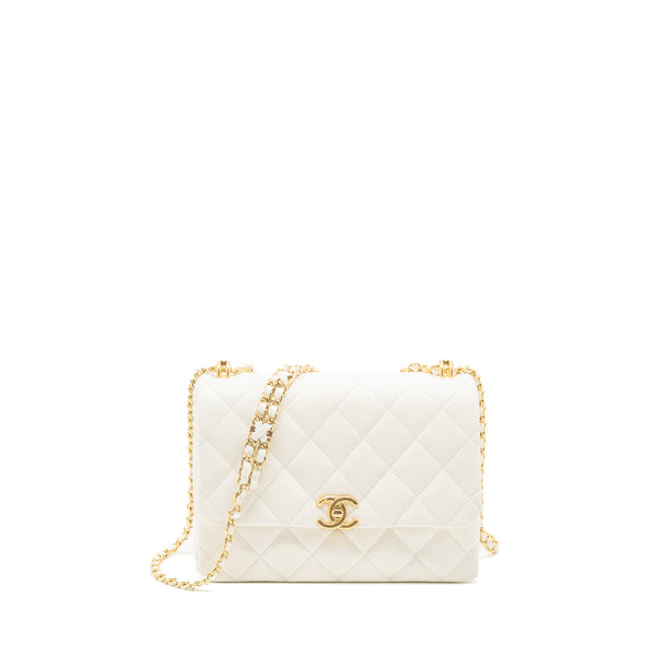 Chanel 21K Coco First Caviar White Brushed GHW (Microchip)