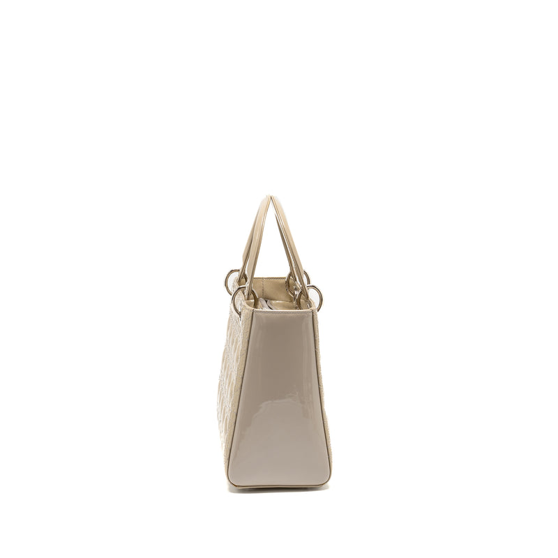 Dior Medium Lady Dior Patent Beige SHW