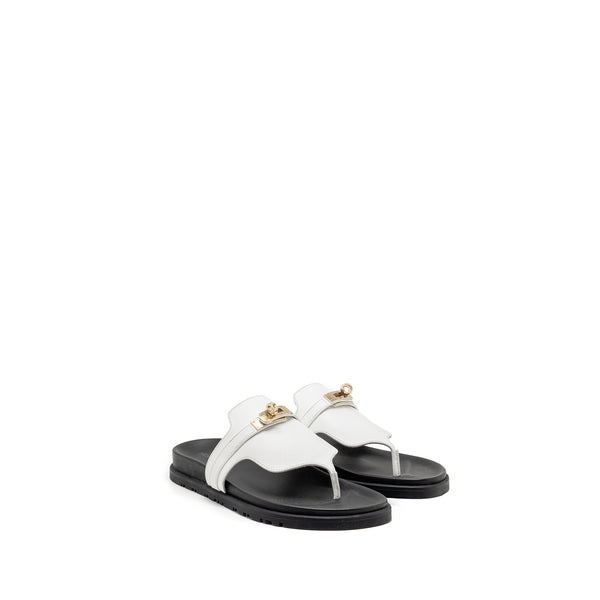Hermes Size 37.5 Empire Sandals Calfskin White LGHW