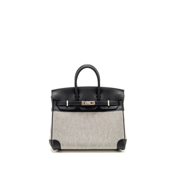 Hermes Birkin 25 Toile Swift/Canvas Ecru-Noir/Noir SHW Stamp W
