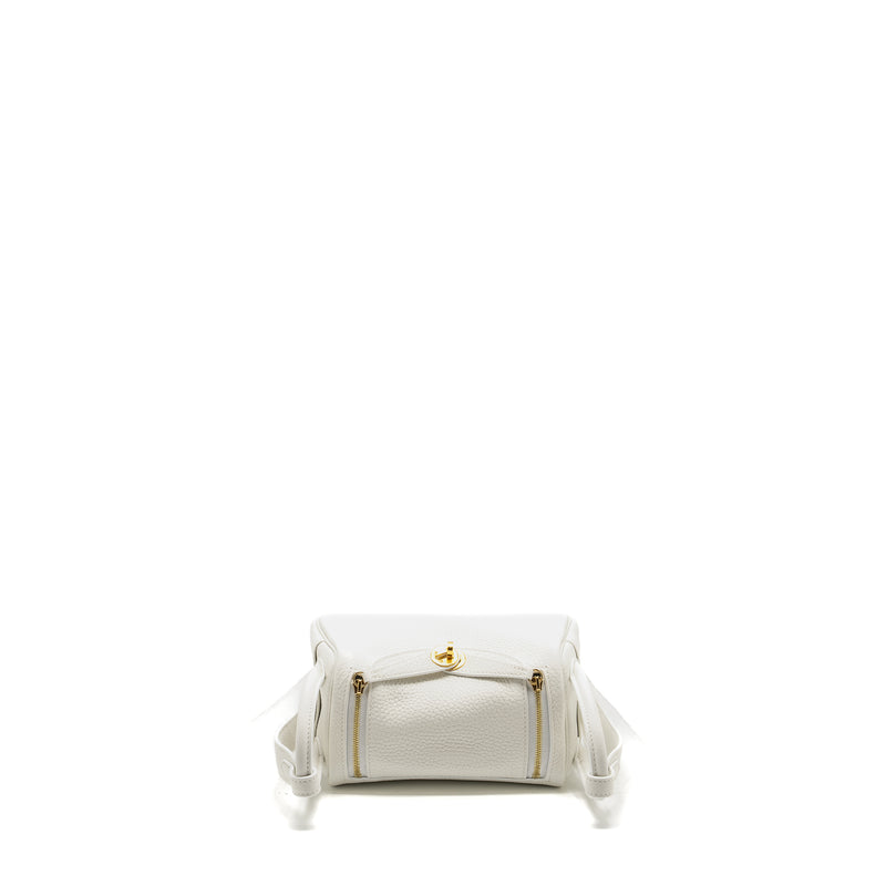 Hermes Mini Lindy Clemence New White GHW Stamp B