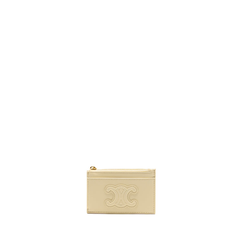 Celine Triomphe Zipped Card Holder Calfskin Light Yellow GHW