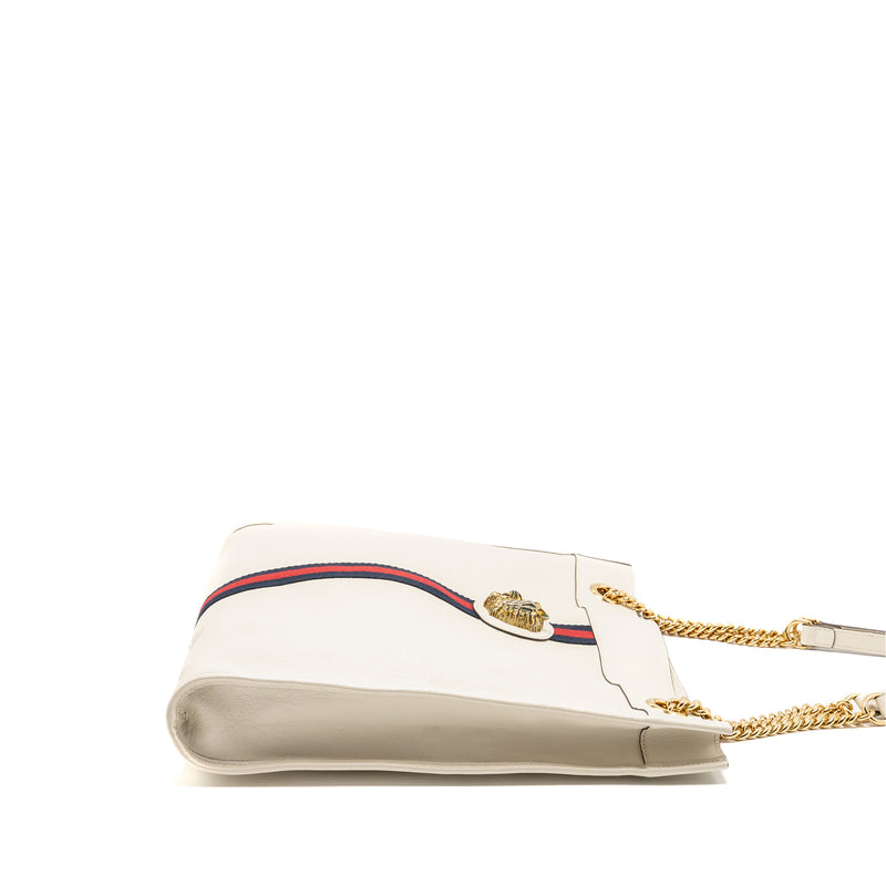 Gucci Rajah large chain tote bag leather white GHW