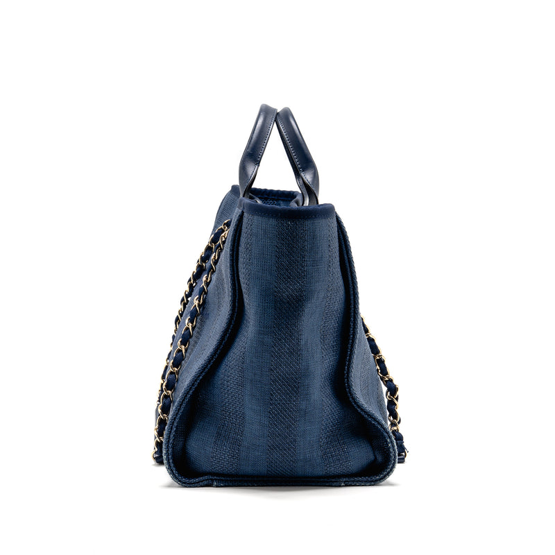 Chanel Large Deauville Tote Bag Canvas/Calfskin Navy Blue LGHW