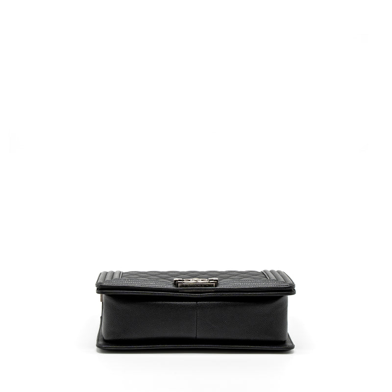 Chanel Medium Boy Bag Grained Calfskin Black Ruthenium Hardware