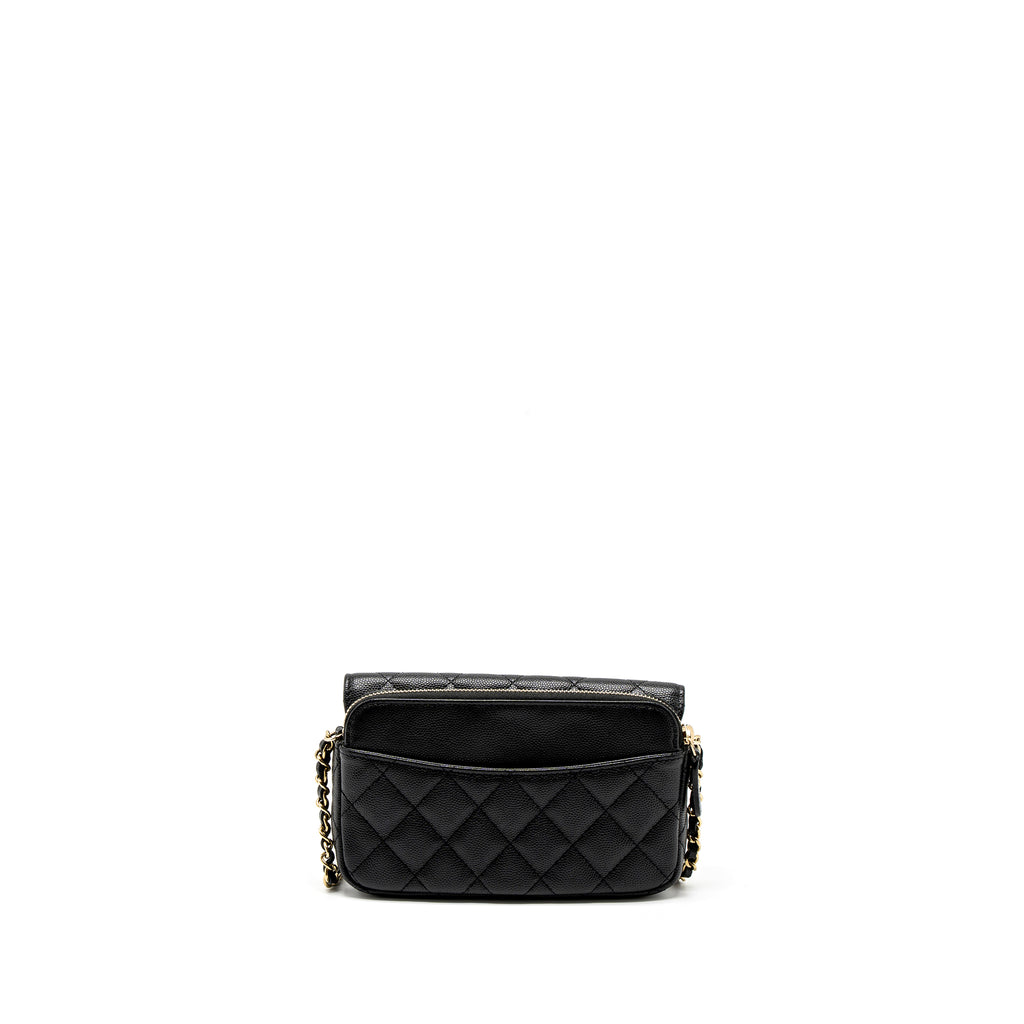 Chanel Double Pocket Wallet on Chain Caviar Black LGHW (Microchip)