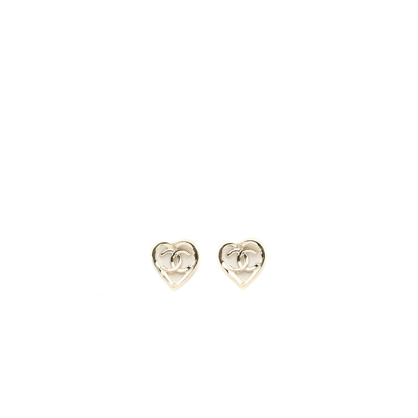 Chanel heart and CC logo earrings light gold tone