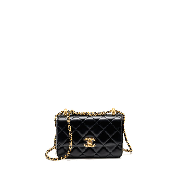 Chanel gold crush flap bag calfskin black GHW (microchip)
