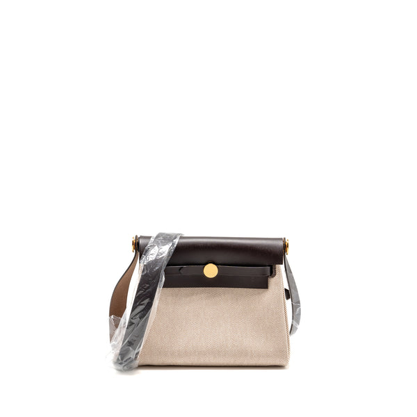 Hermes Herbag Mini Canvas / Hunter Leather Ecru-Beige / Ebene GHW Stamp K